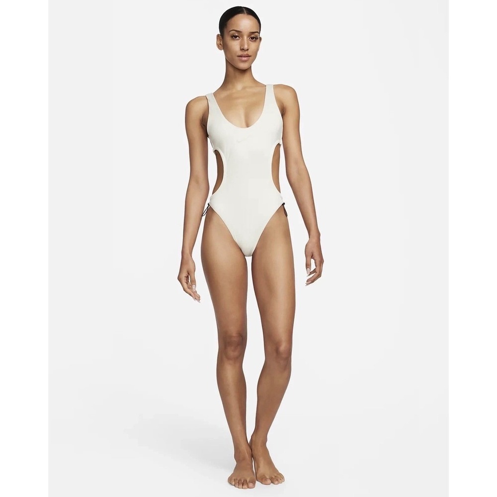 NWT Women's Nike Swim Explore Wild One-Piece Cut Out Swimsuit -Large- Off White
